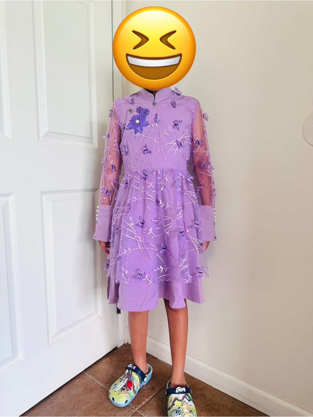 Lavender Floral Embroidered Girls' Party Dress